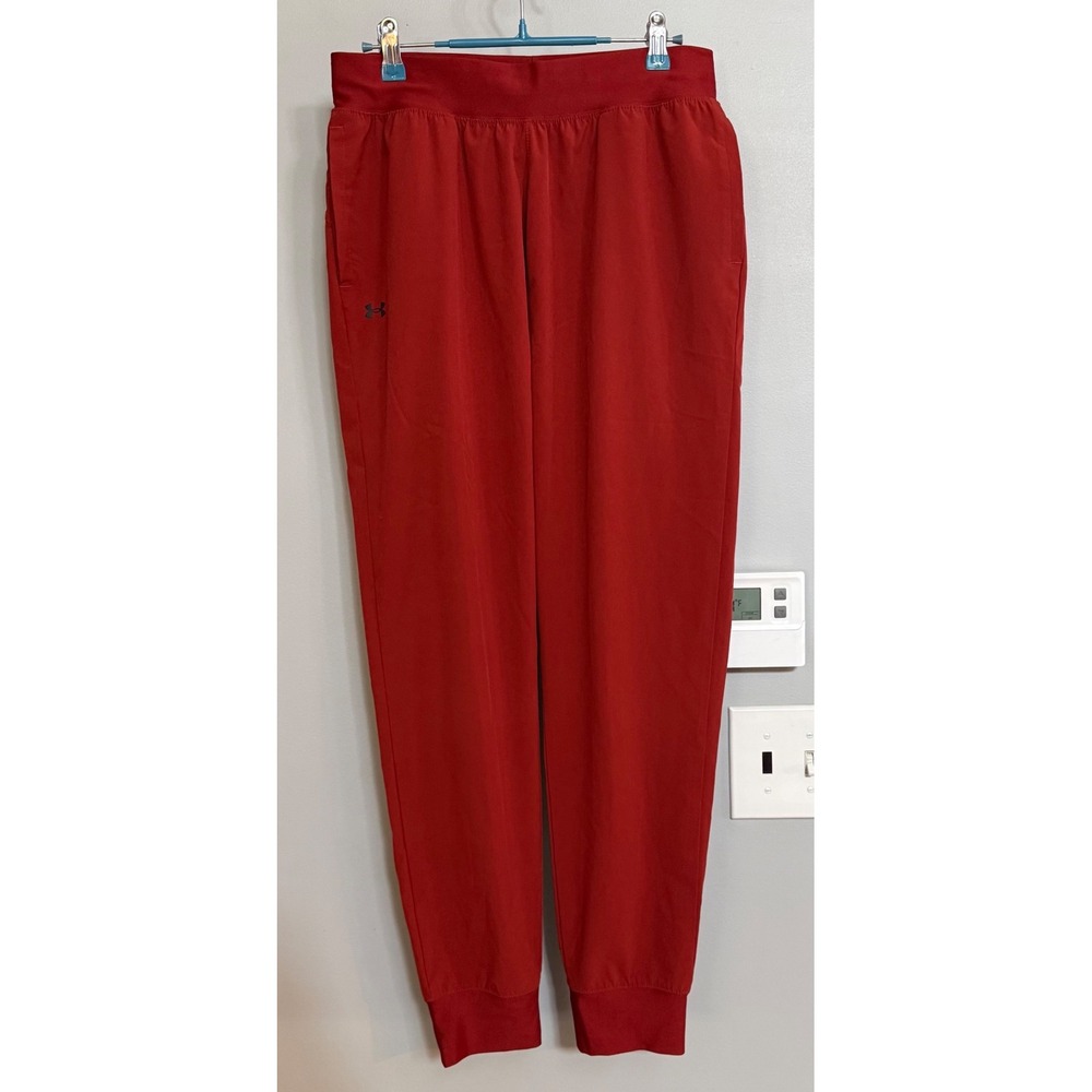 Under Armour Mens Red Athletic Joggers Tapered Woven Training Pants Size M